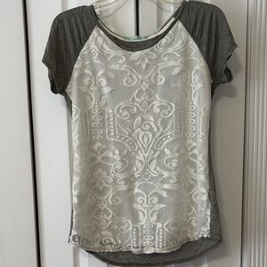 Maurices Charcoal and Ivory Lace Short Sleeve Top